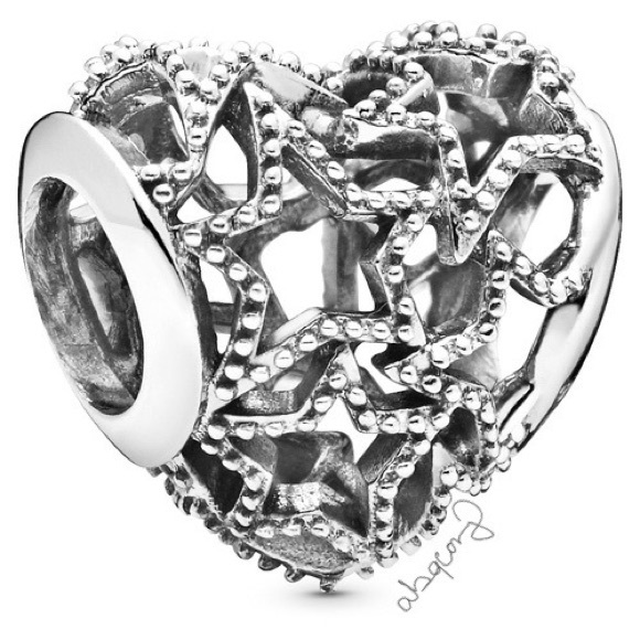 EUC Pandora 798462C00 Sterling Silver Openwork Heart & Beaded Stars Charm - Picture 1 of 9